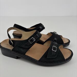Finn Comfort Nubuk Sandals Faux-Buckles Black Women's (EU 39) US 8-8.5